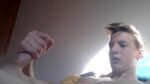 College Cam Jock cums hard on his abs