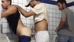 Latino gay couple quick fuck in public restroom